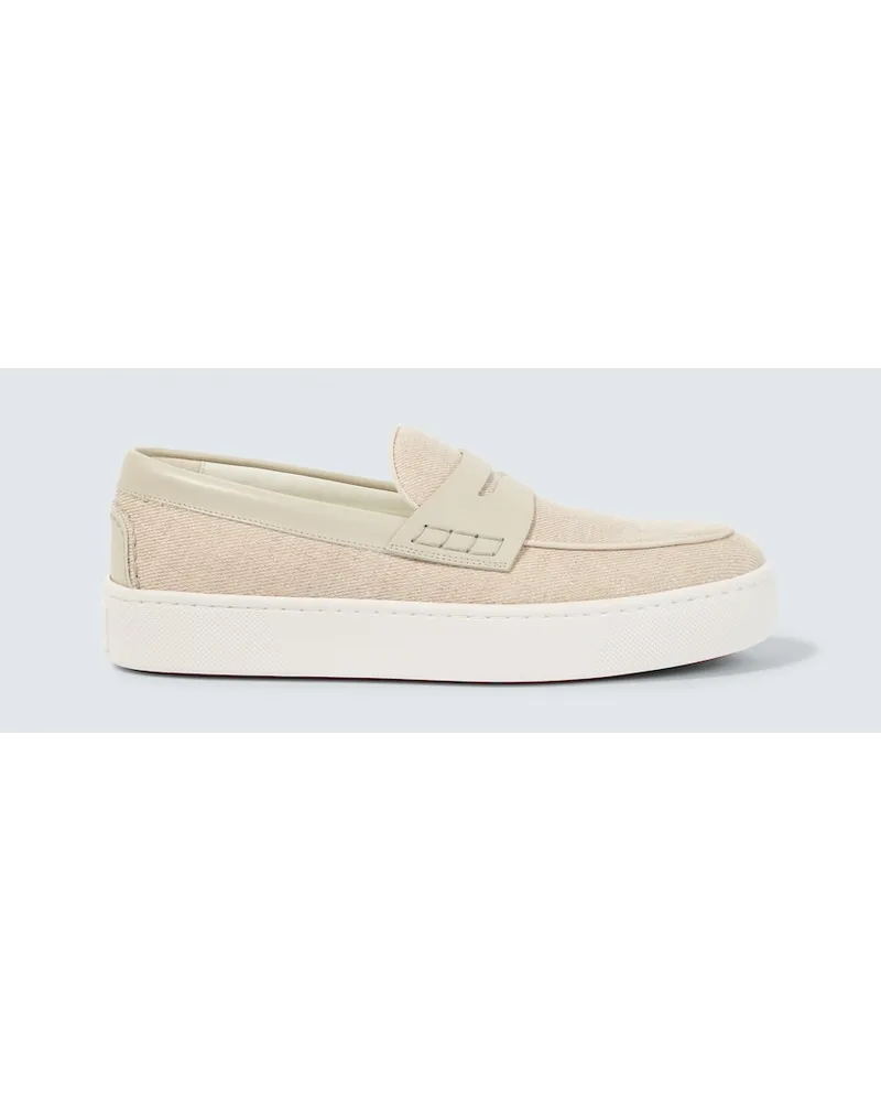 Christian Louboutin Mocassini Paqueboat in pelle e lino Beige