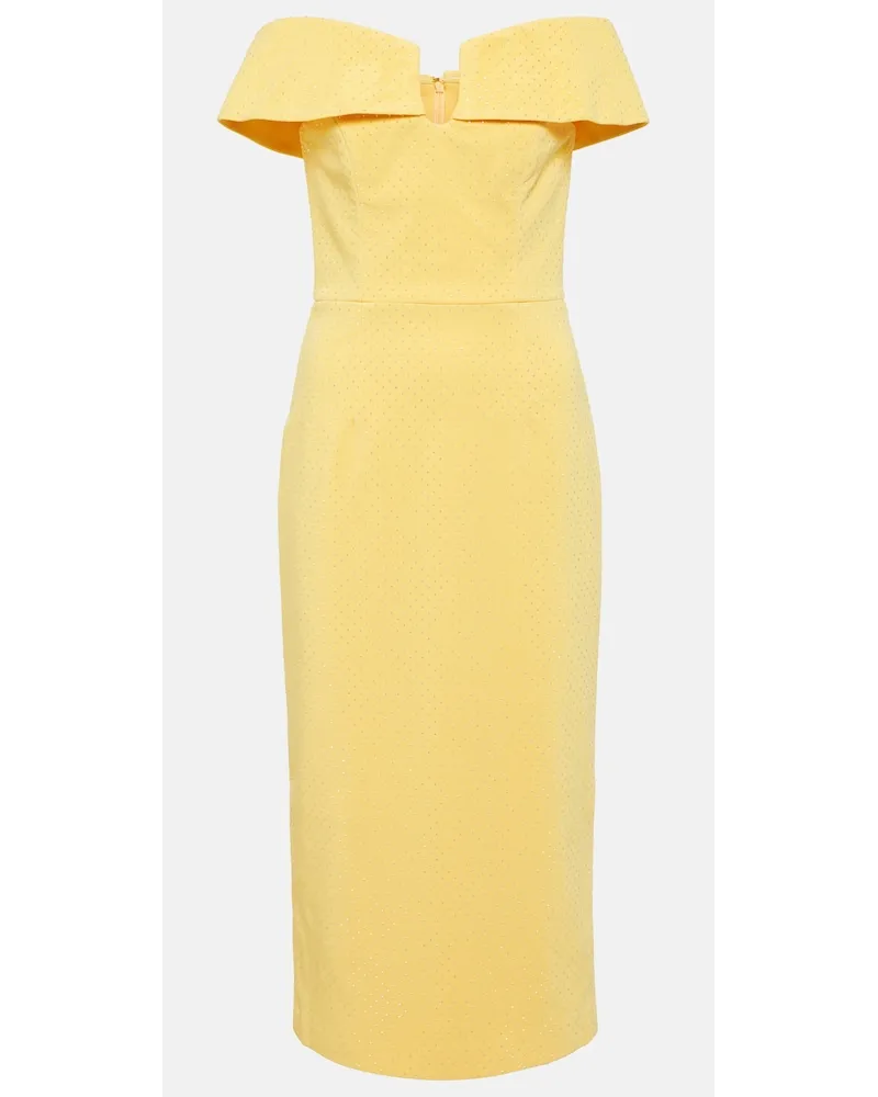 Rebecca Vallance Abito midi Lumiere in mesh con cristalli Giallo