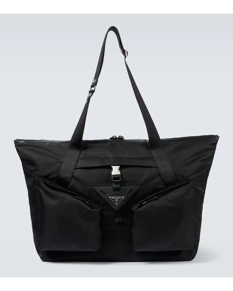 Prada Borsa da viaggio in Re-Nylon con pelle Nero