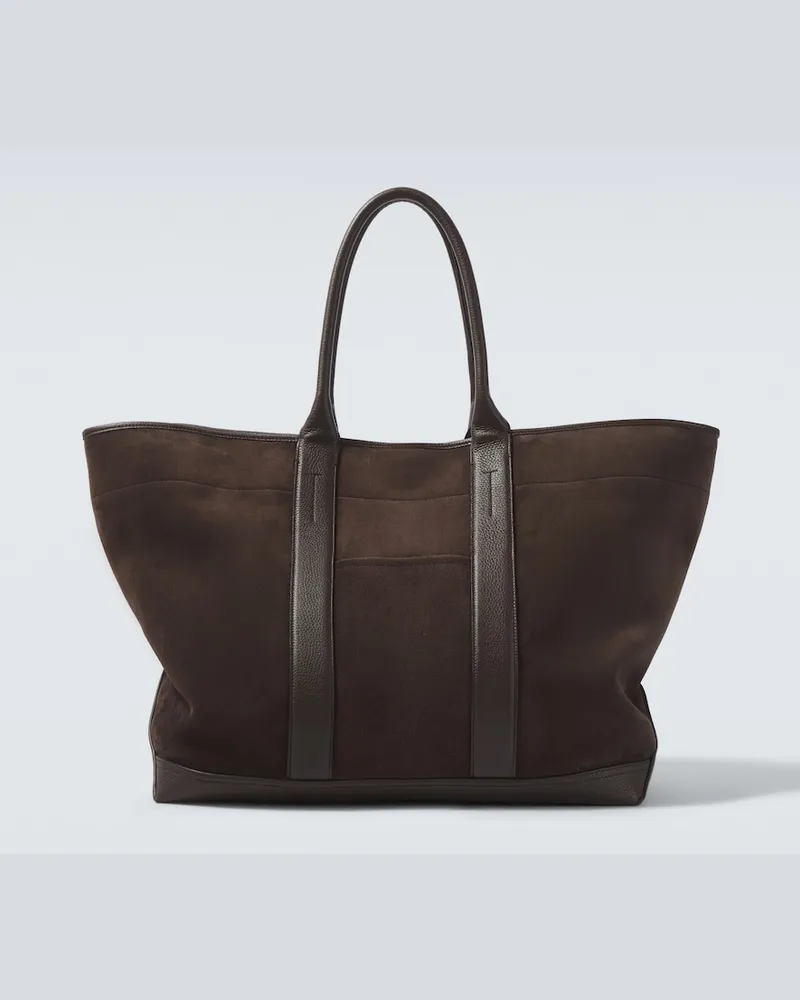Tom Ford Borsa in suede con finiture in pelle Marrone