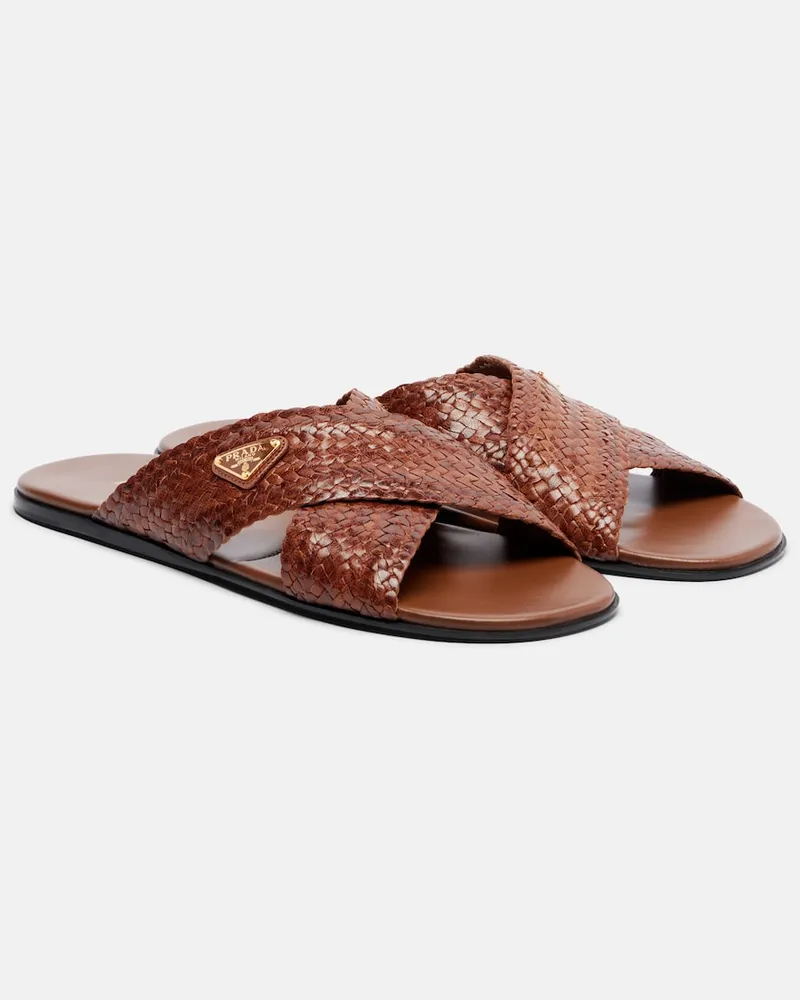 Prada Slides in pelle Marrone