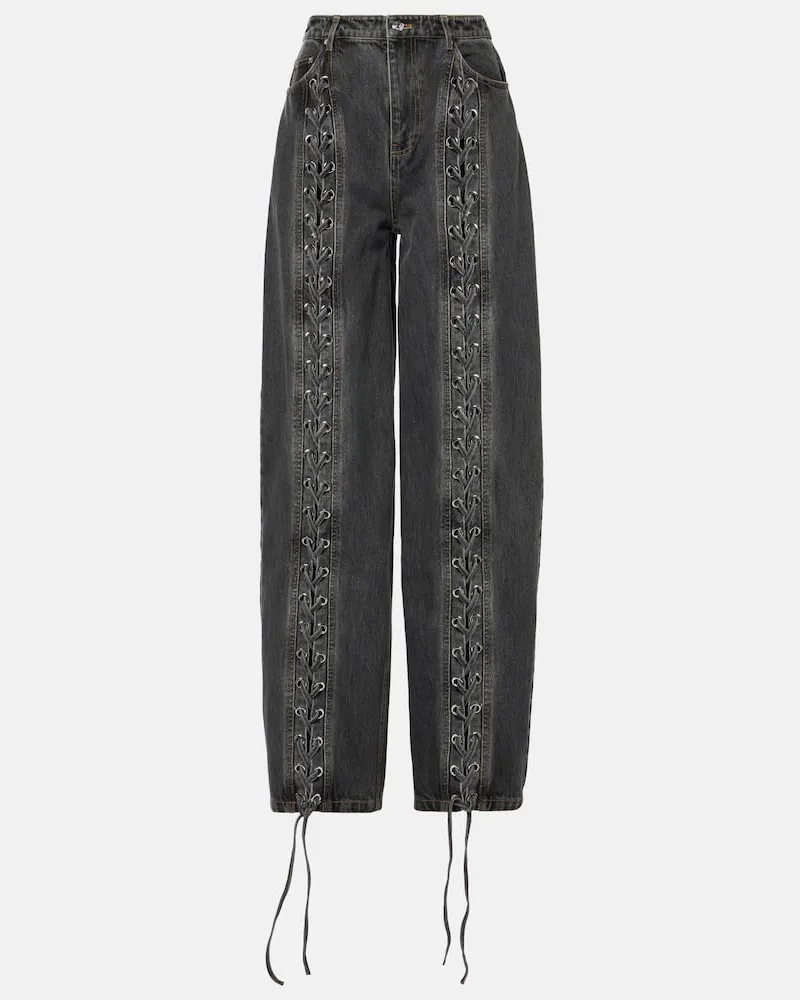 ROTATE Birger Christensen Jeans a gamba larga in cotone con pizzo Nero