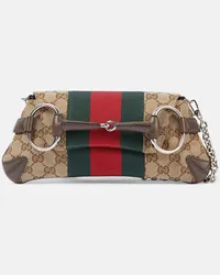 Gucci Borsa a spalla Horsebit Small GG Beige