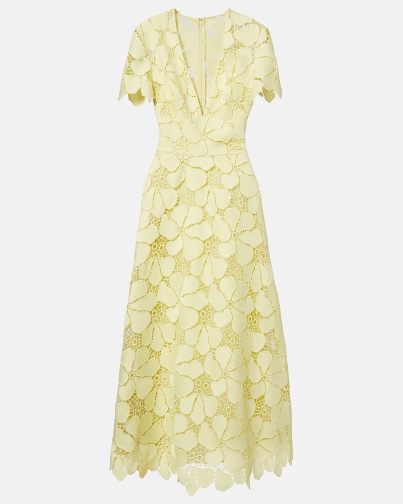 Elie Saab Abito midi in guipure di misto seta floreale Giallo