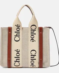 Chloé Chloé Borsa Woody Small in canvas e pelle Marrone