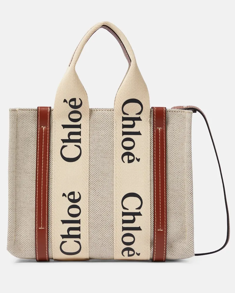 Chloé ChloÃ© Borsa Woody Small in canvas e pelle Marrone