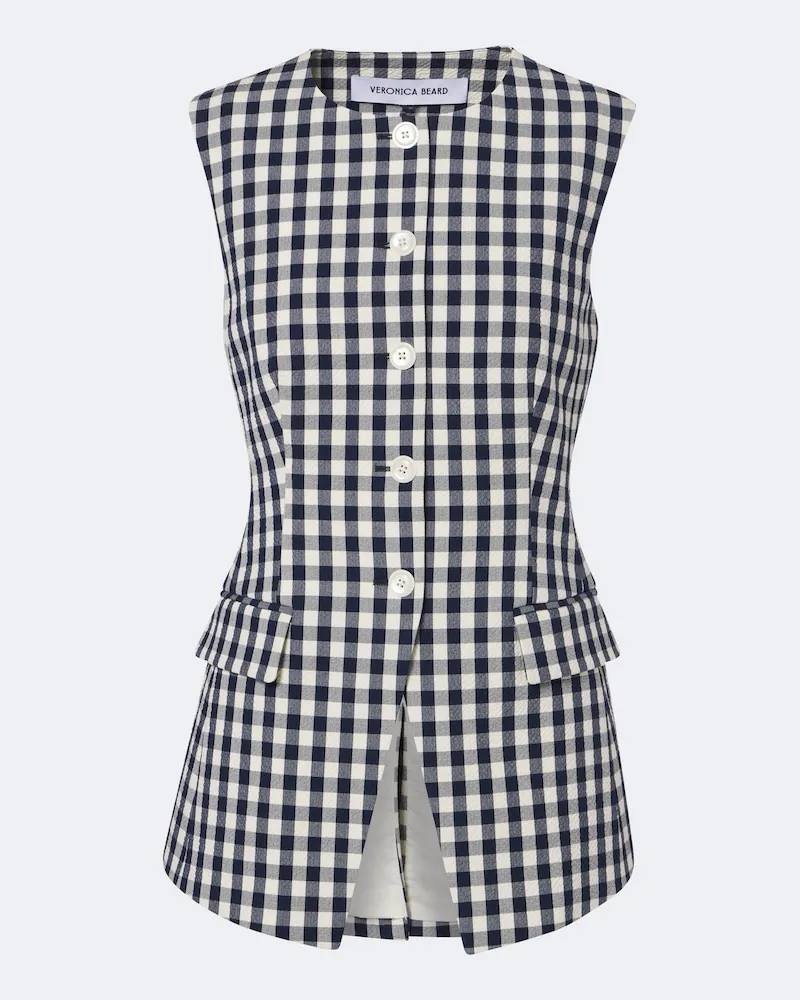Veronica Beard Gilet Lois in cotone a quadri Blu