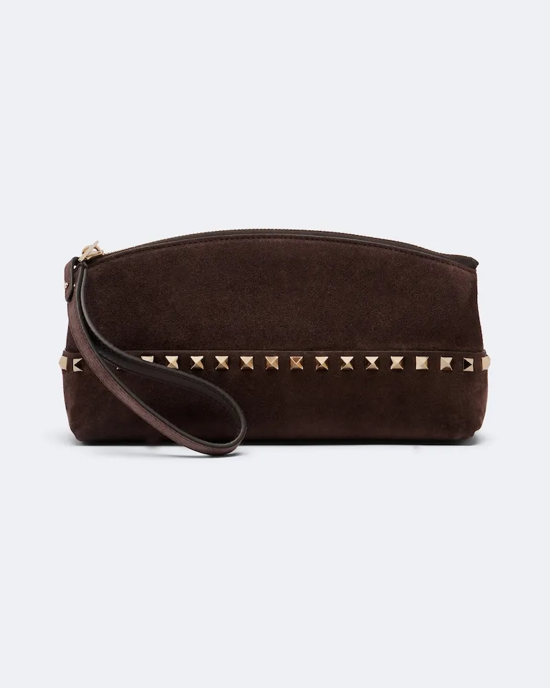 Valentino Garavani Bustina Rockstud Small in suede Marrone
