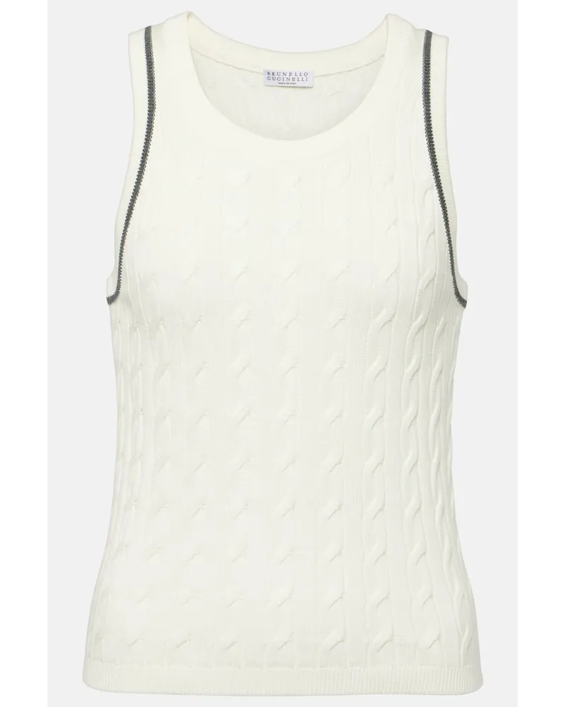 Brunello Cucinelli Top in cotone a trecce Bianco