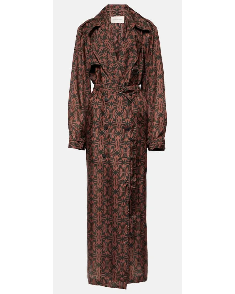 Dries van Noten Trench in raso di seta con stampa Nero