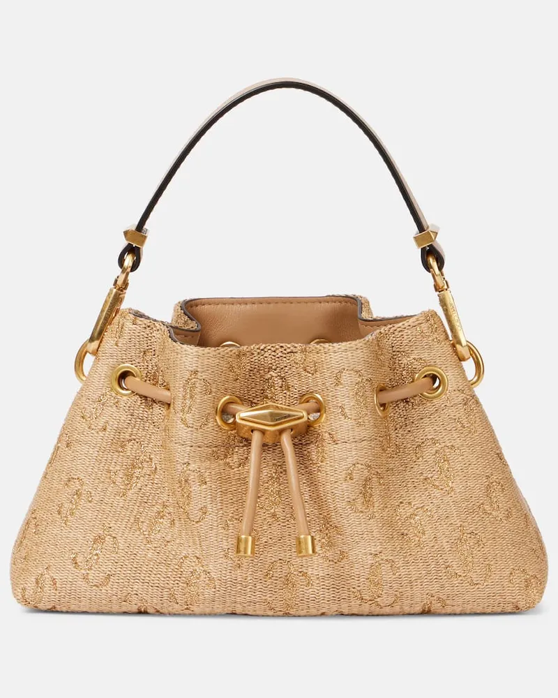 Jimmy Choo Secchiello Bon Bon Small in rafia Marrone