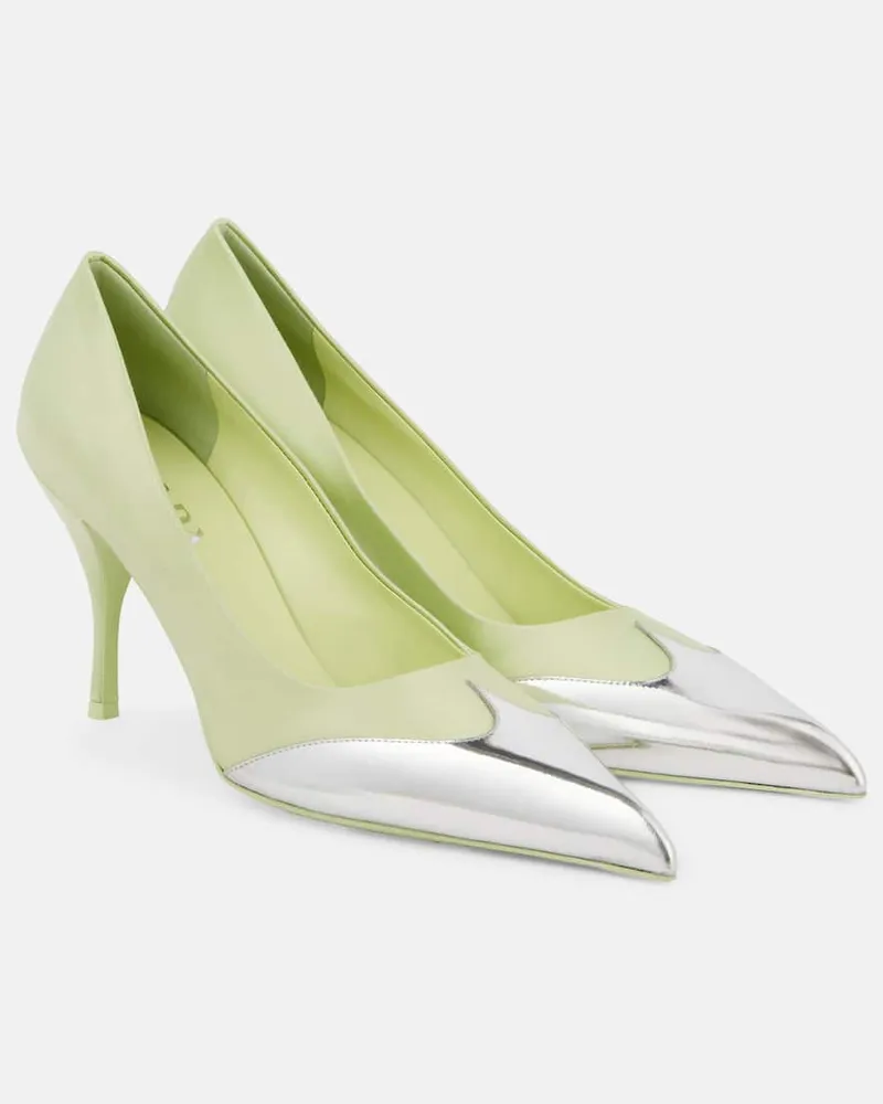 Prada Pumps 85 in raso e pelle metallizzata Verde