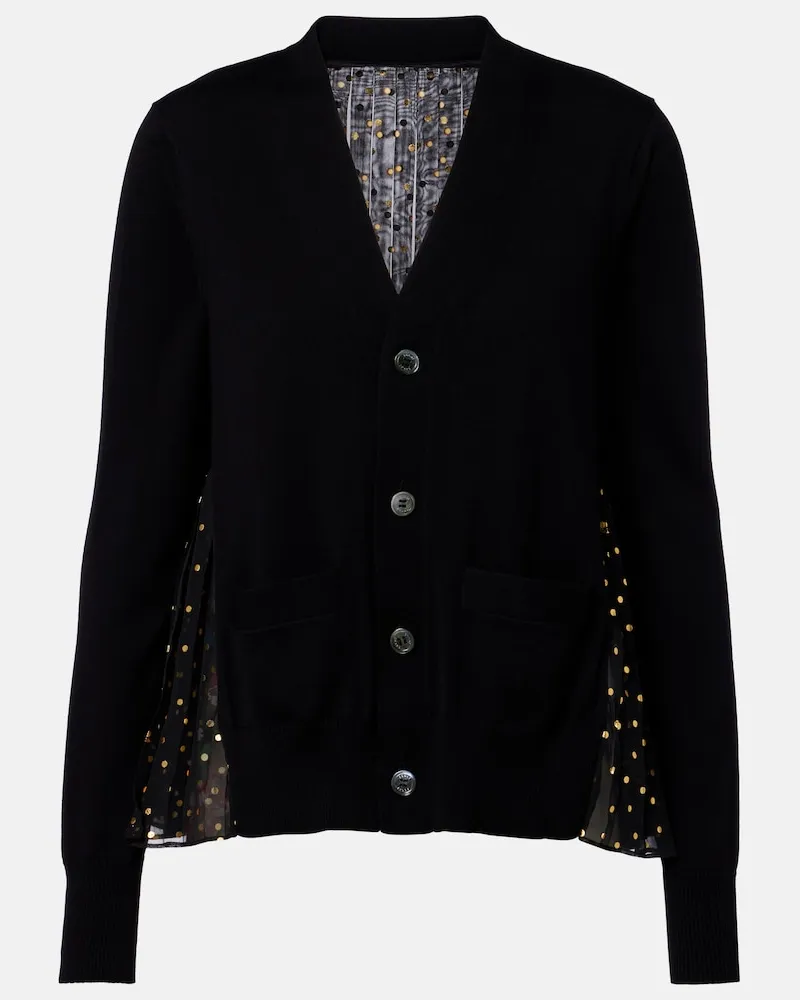 Sacai Cardigan in cotone con stampa Nero