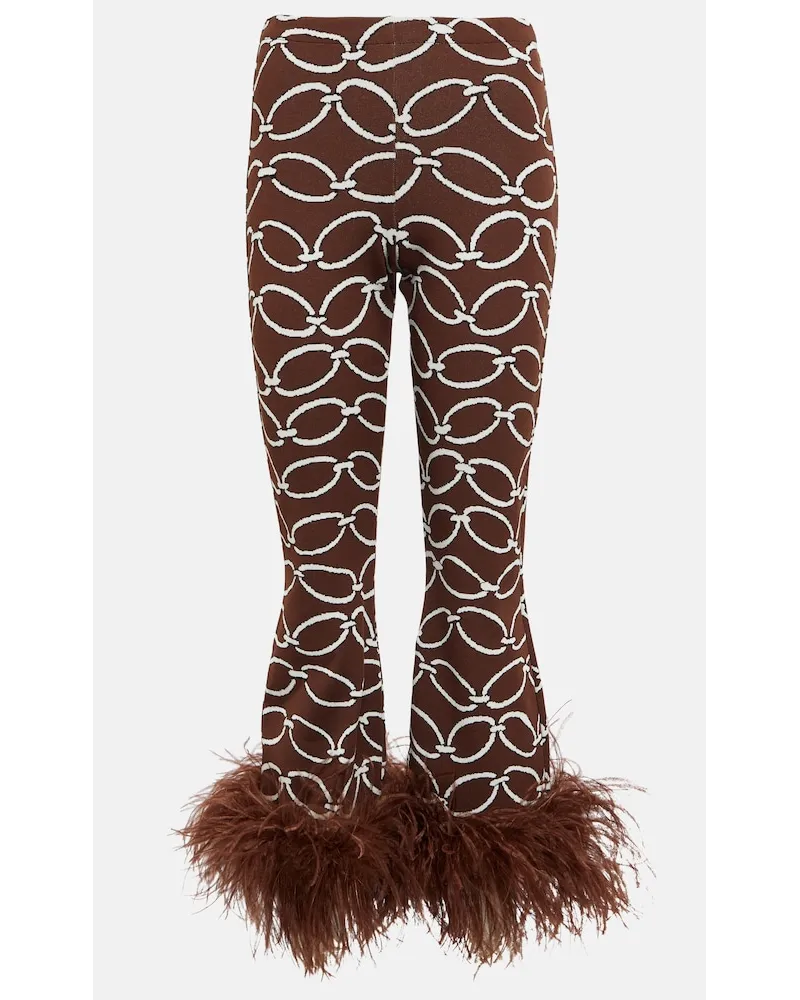 Valentino Garavani Pantaloni con stampa e piume Marrone