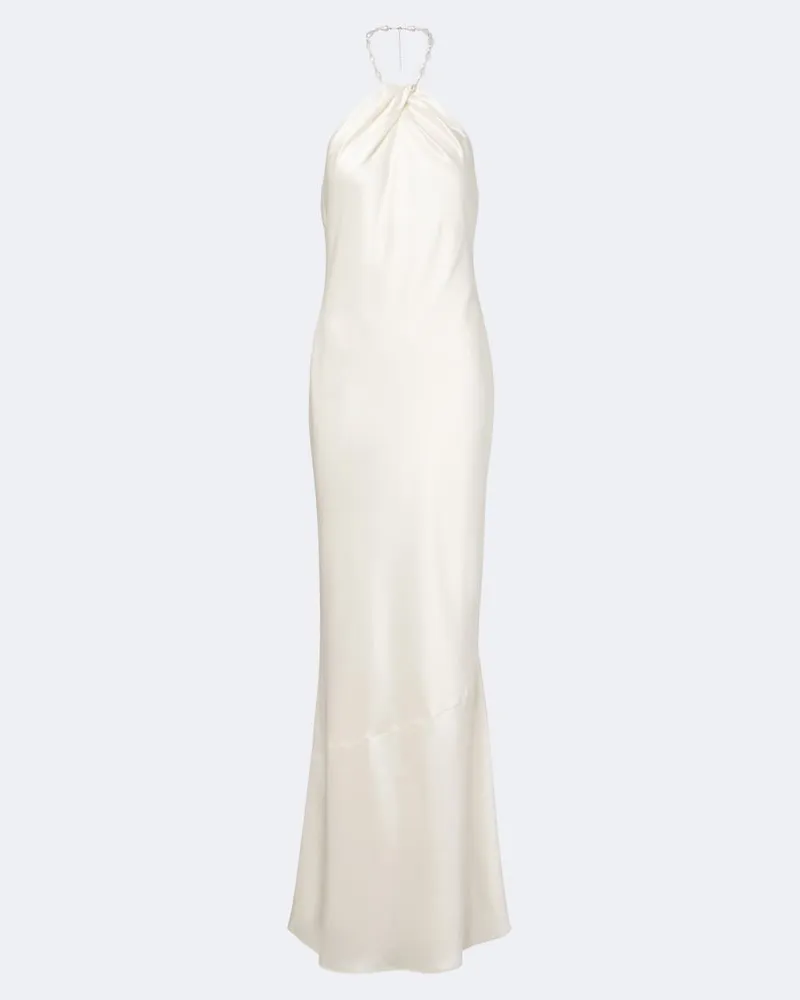 Retrofête Retrofête Abito lungo Anat in satin con perline Bianco