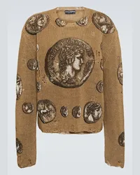 Dolce & Gabbana Pullover in lino con stampa Marrone