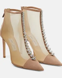 Jimmy Choo Stivaletti Bing 100 in mesh e suede Beige