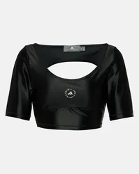 adidas Top cropped in tessuto tecnico con logo Nero