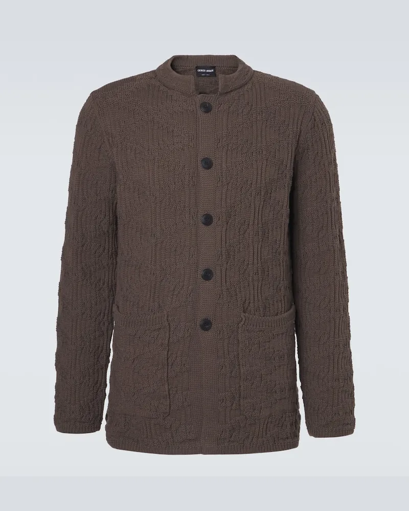 Giorgio Armani Cardigan in maglia di misto cotone a coste Marrone