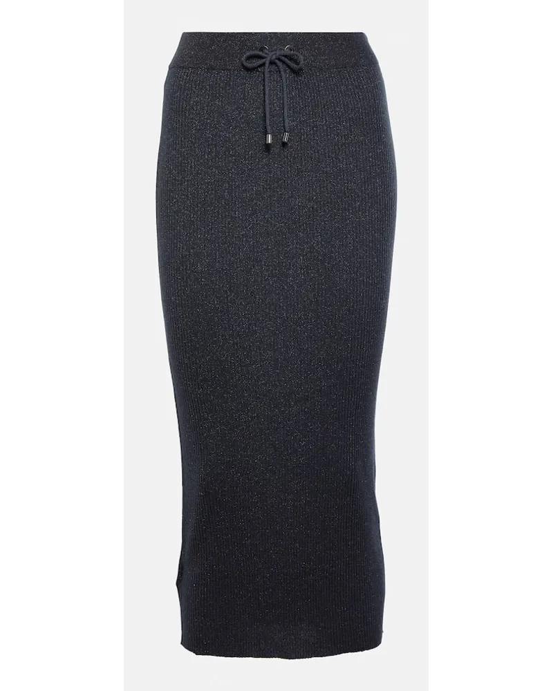 Brunello Cucinelli Gonna midi in cashmere a coste Blu