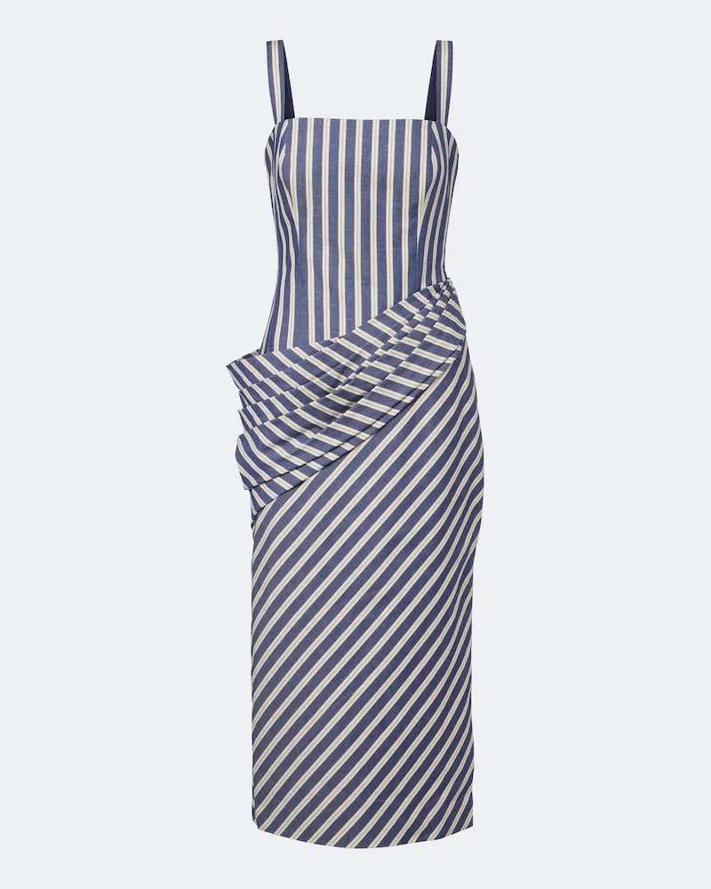 Carolina Herrera New York Abito da cocktail in cotone a righe Blu