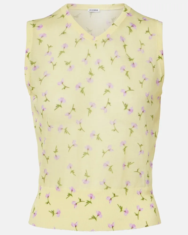 Jil Sander Top in misto cotone con stampa floreale Giallo