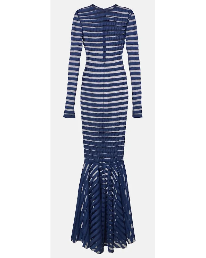 Norma Kamali Abito lungo in mesh a righe Blu