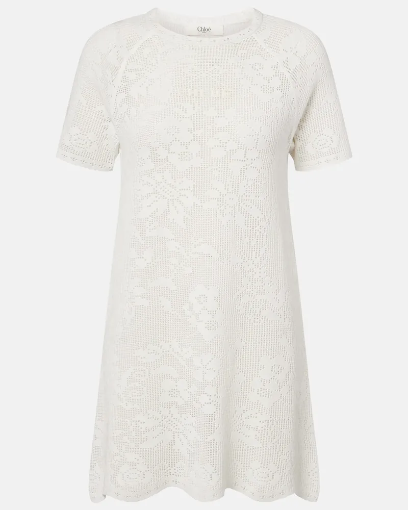 Chloé Chloé Abito corto in cotone pointelle Bianco