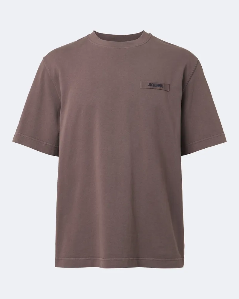 Jacquemus T-shirt in jersey di cotone con logo Marrone
