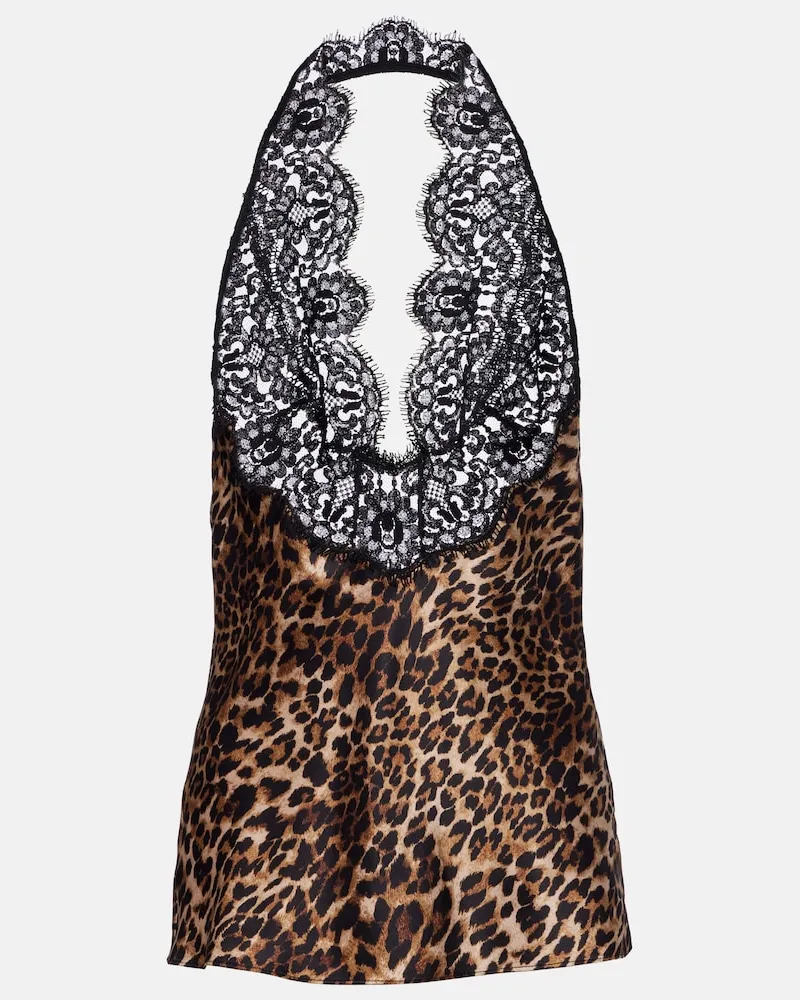 Nili Lotan Top Teo in raso di seta con stampa leopardata Nero