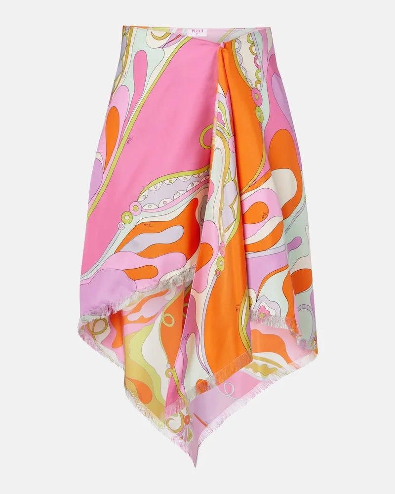 Emilio Pucci Gonna midi Orchidee in twill di seta Multicolore