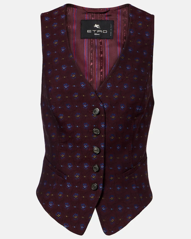 Etro Gilet in misto lana e cotone a fiori Borgogna