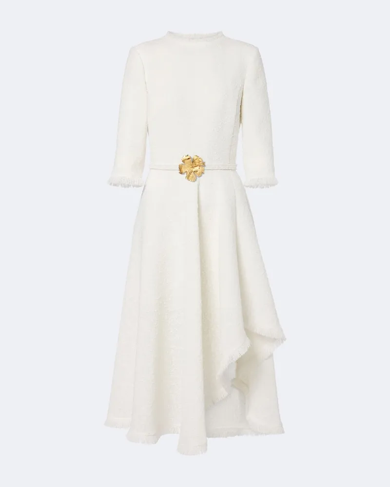 Oscar de la Renta Abito midi in bouclé con frange Bianco