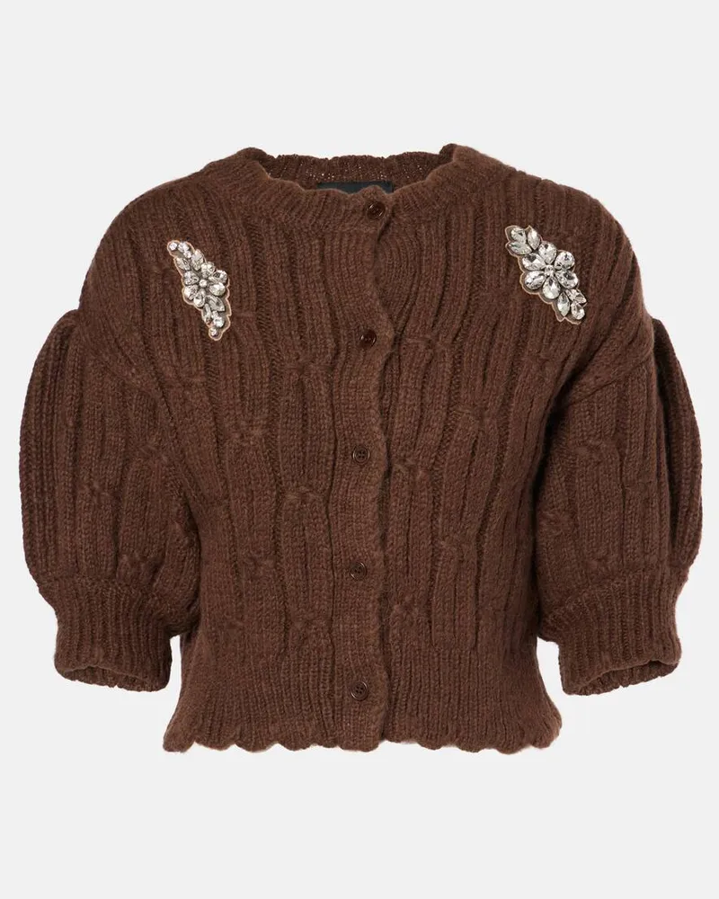 Simone Rocha Cardigan in misto lana con cristalli Marrone