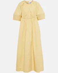 Jil Sander Abito midi in cotone arricciato Giallo