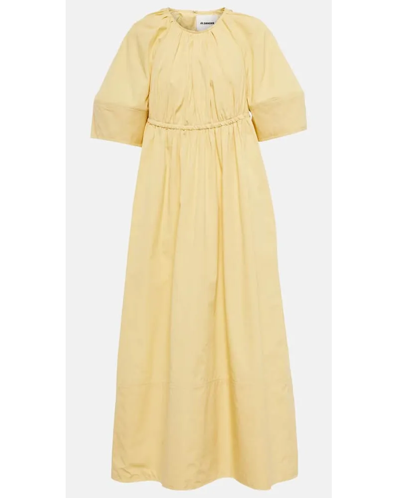 Jil Sander Abito midi in cotone arricciato Giallo