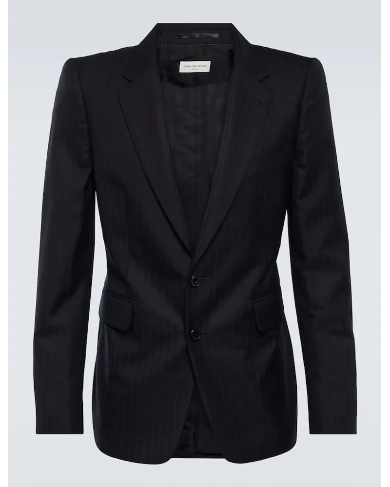 Dries van Noten Blazer in lana a righe Blu