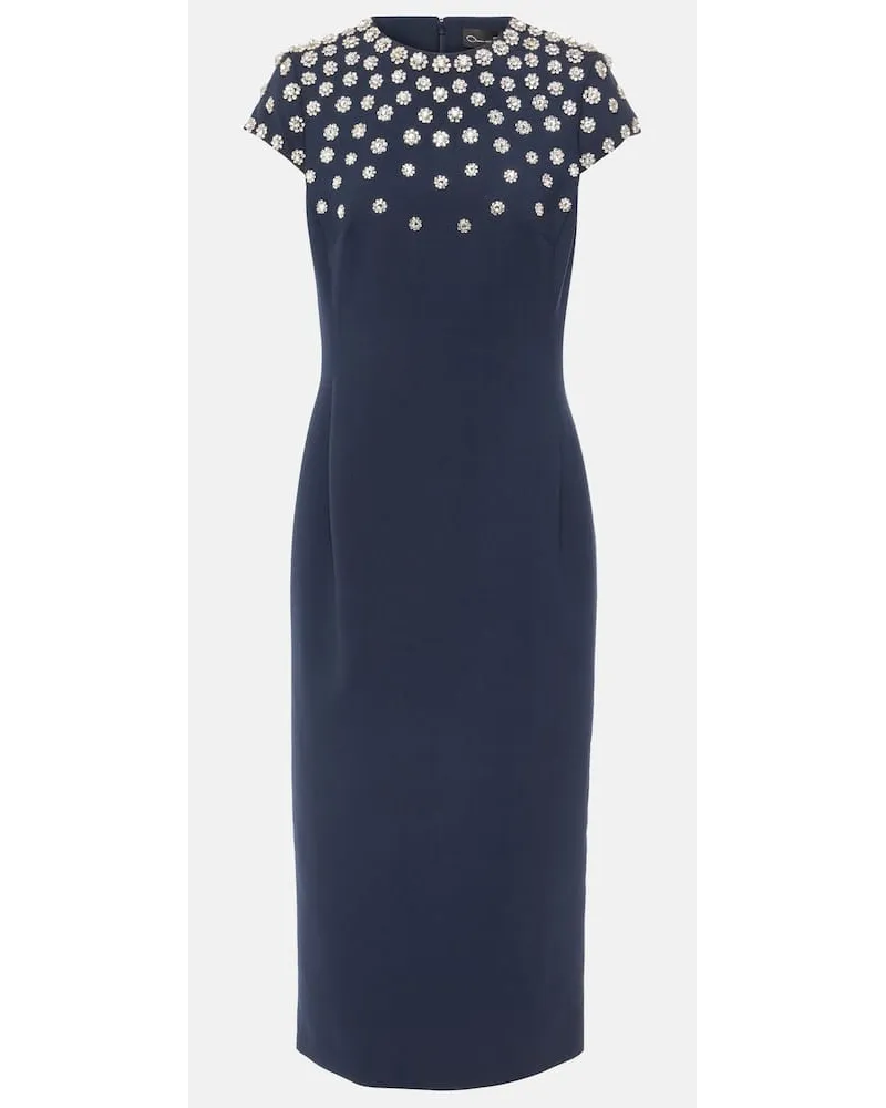 Oscar de la Renta Abito midi in misto lana con decorazioni Blu