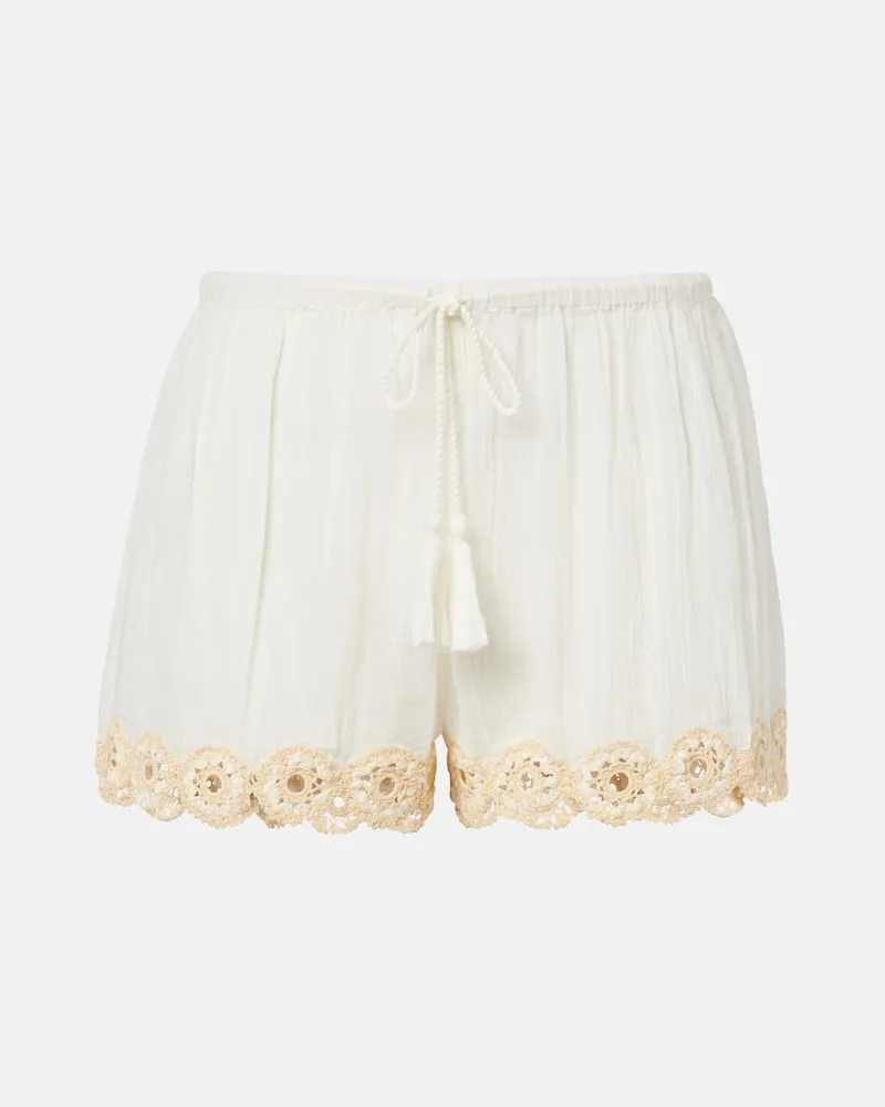 Ulla Johnson Shorts Liya in cotone con crochet Bianco