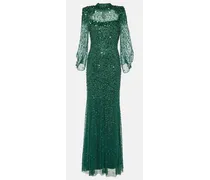 Jenny Packham Abito lungo in tulle con paillettes Verde