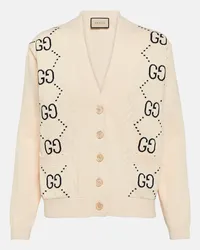 Gucci Cardigan in cotone con intarsio GG Bianco