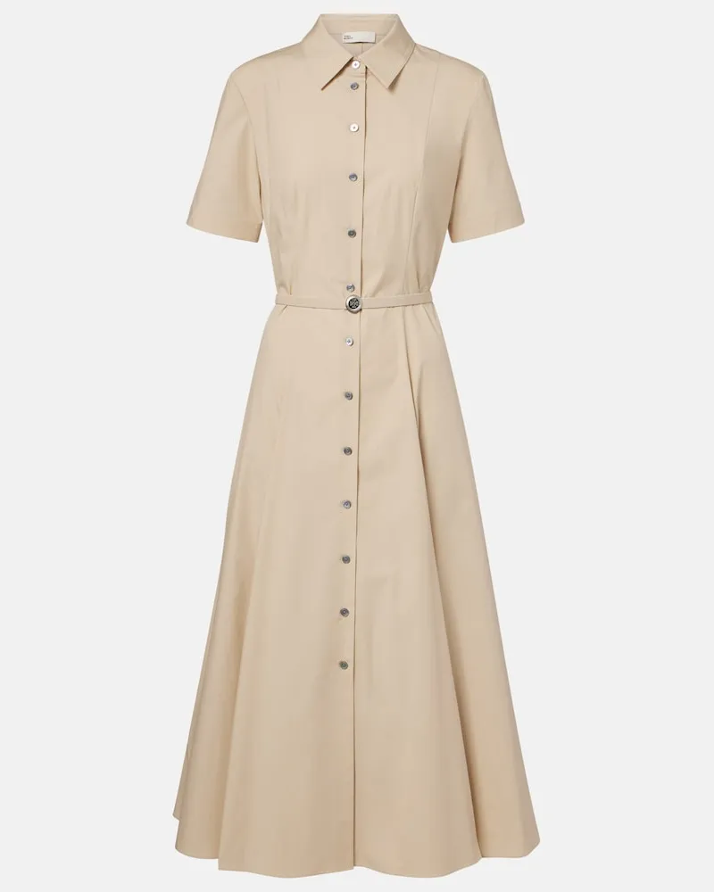 Tory Burch Abito chemisier in misto cotone con cintura Beige