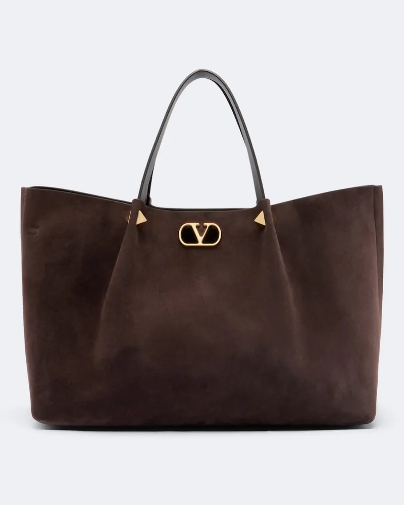 Valentino Garavani Shopper VLogo Signature Large in suede Marrone