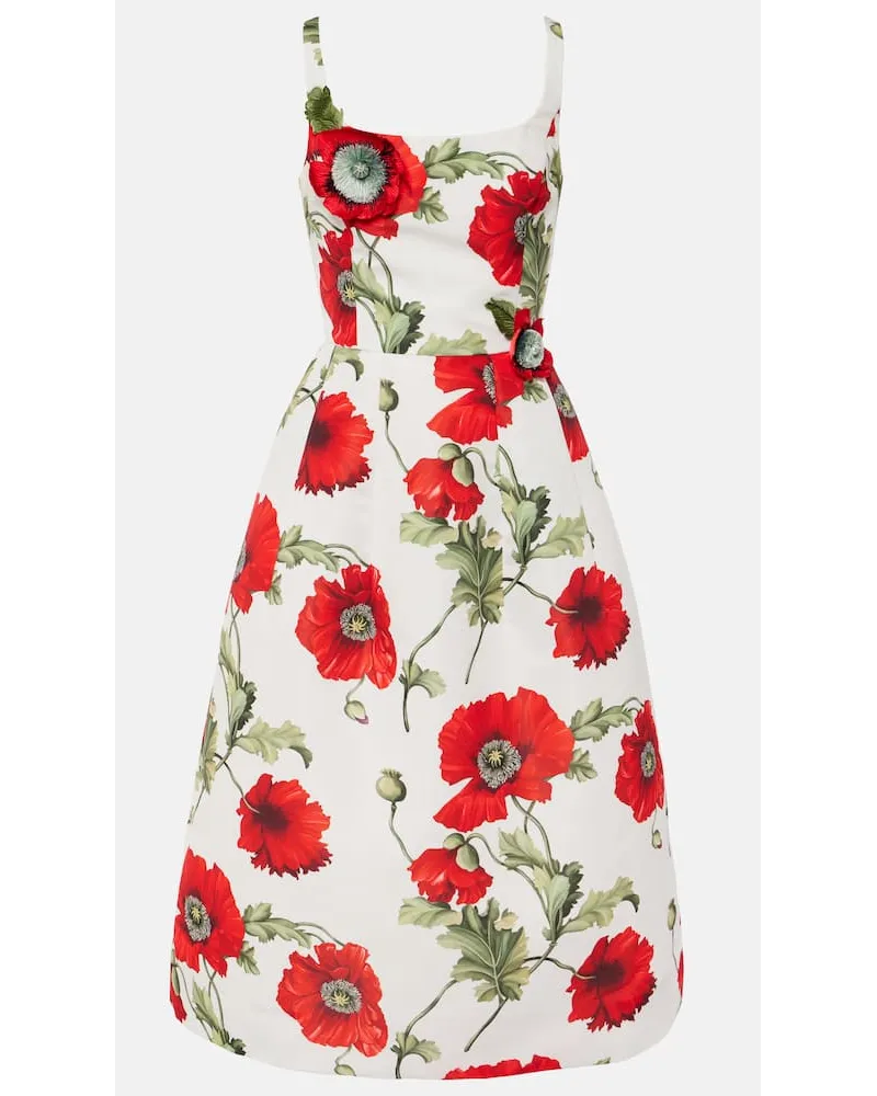 Oscar de la Renta Abito midi Poppy con ricamo Bianco