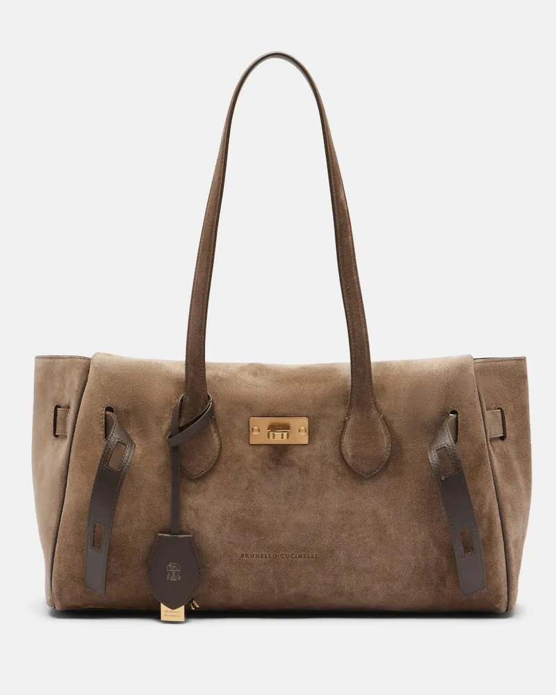 Brunello Cucinelli Borsa a spalla Medium in suede Beige