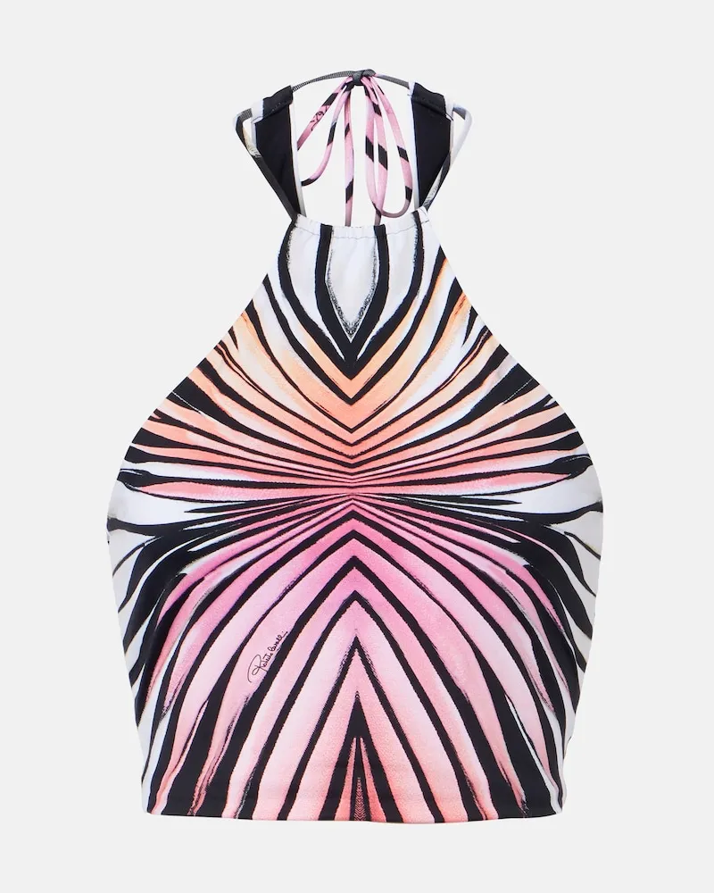 Roberto Cavalli Top cropped in rete con stampa Multicolore