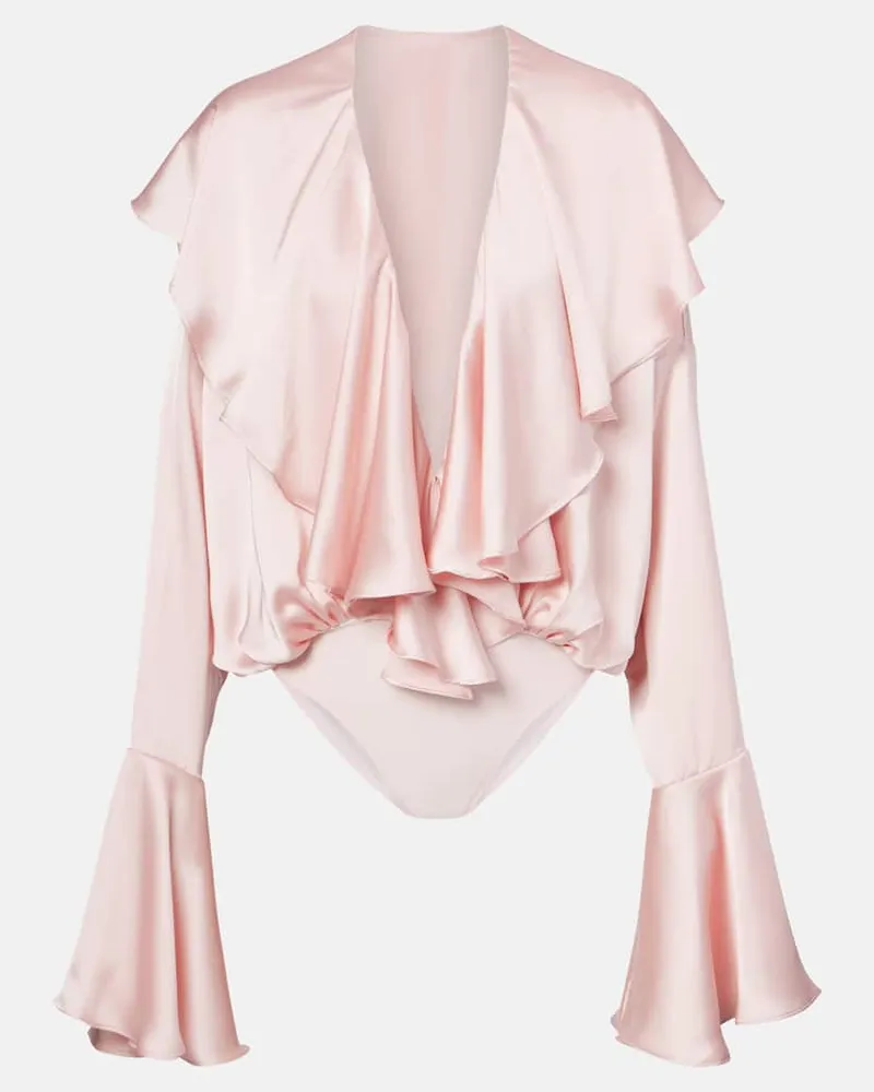 Norma Kamali Body in raso con volant Rosa