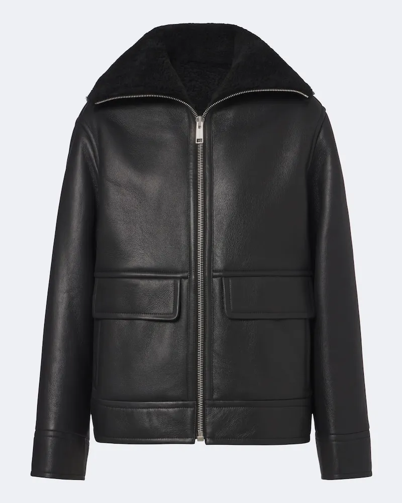 Yves Salomon Giacca in pelle con shearling Nero
