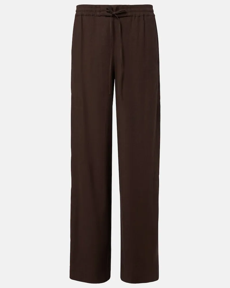 Vince Pantaloni a gamba larga in misto lino e rayon Marrone