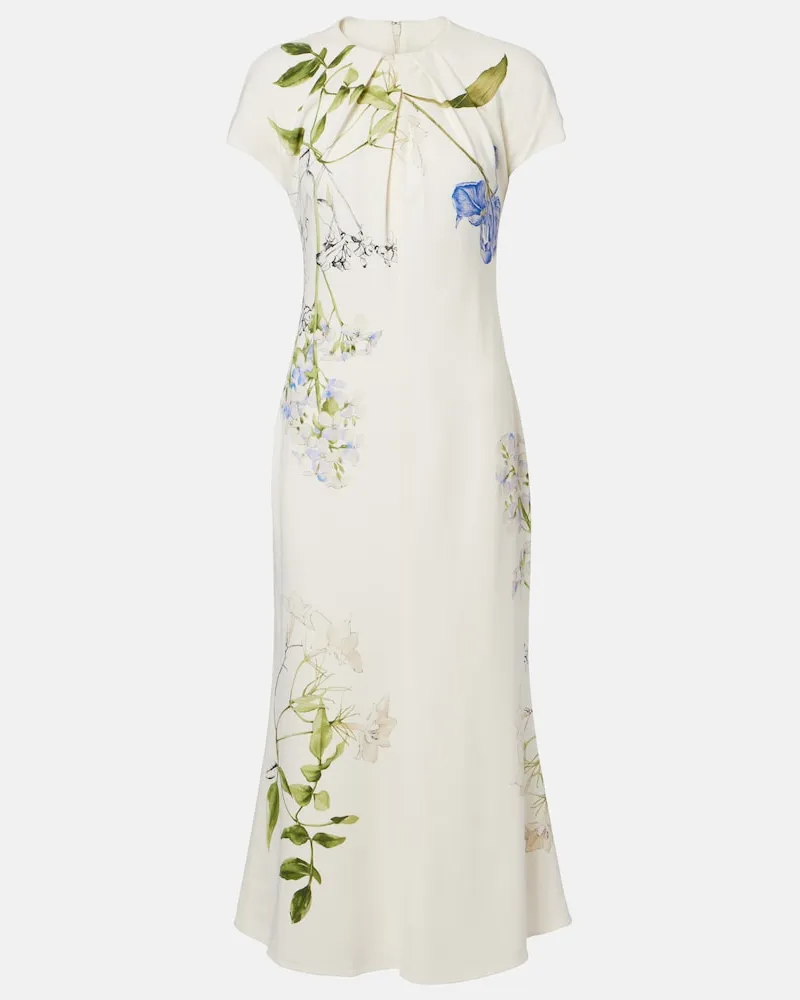 Monique Lhuillier Abito midi con stampa floreale Bianco